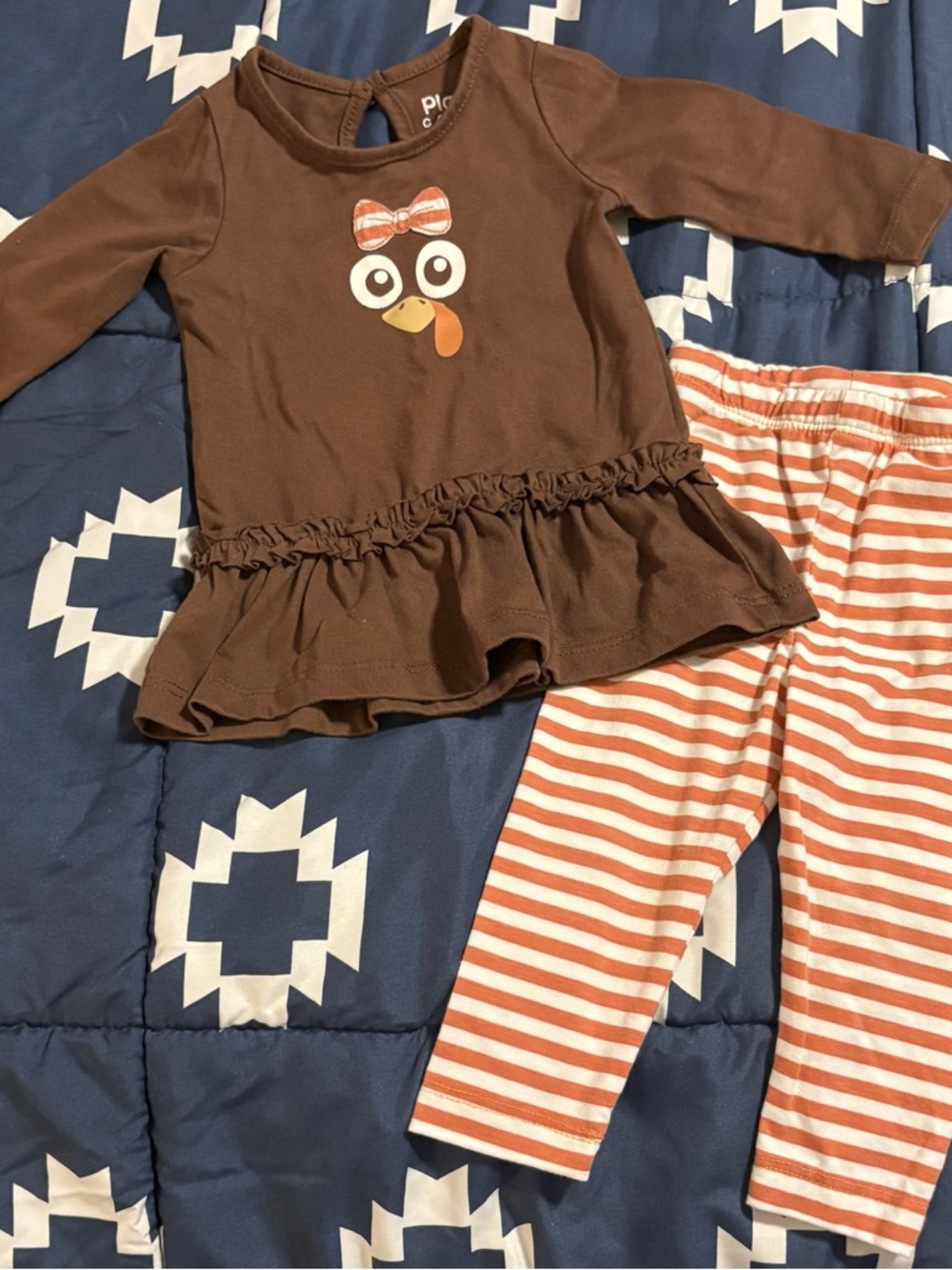 Infant Brown Turkey Outfit Set with Orange Striped Leggings